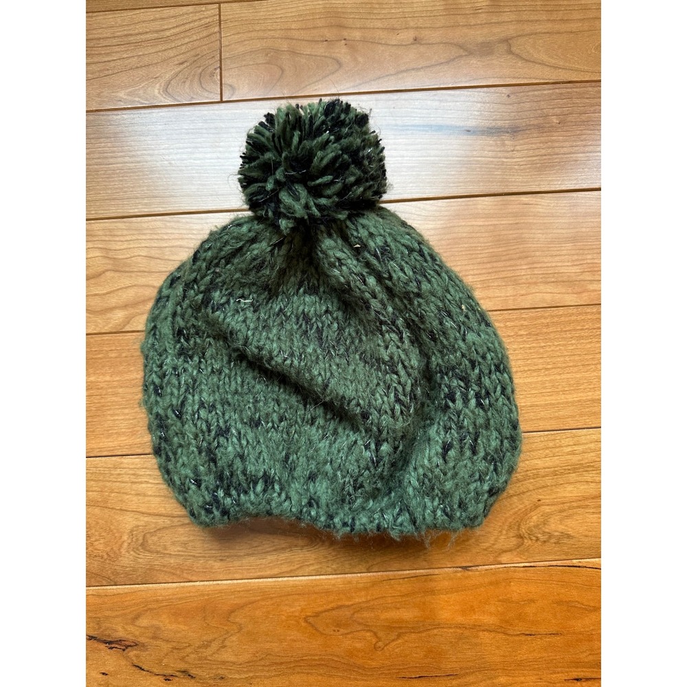 Unbranded Forest Green Chunky Knit Pom Beanie Slouchy Winter‎ Hat Marled Black